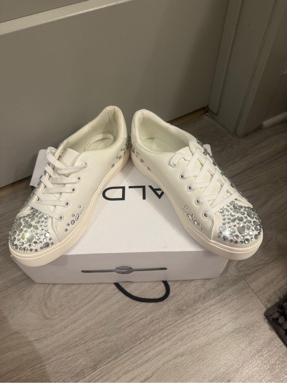 Aldo Ivory Rhinestone-Embellished Low-Top Sneakers
